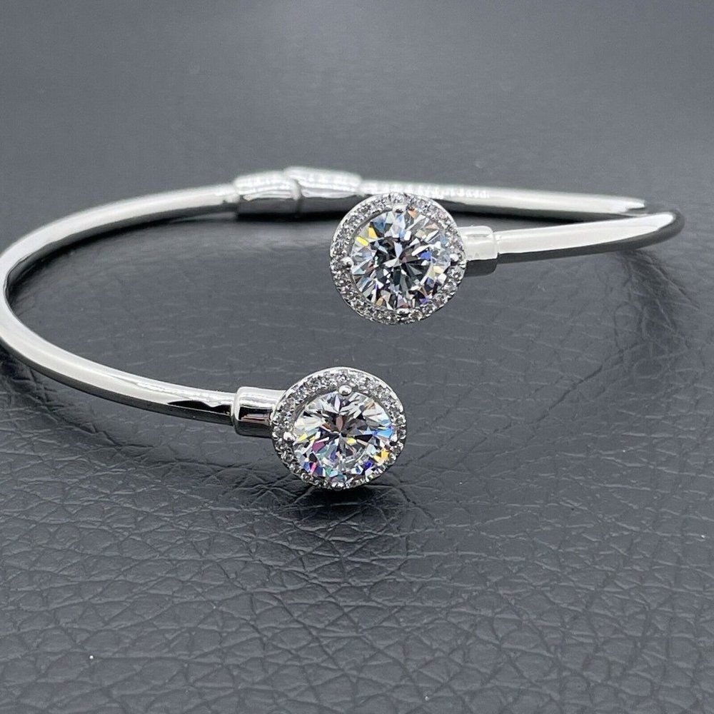 Bypass Bracelet Sterling Silver Simulated Diamonds Round Cut Absolute 4.28ctw - Picture 13 of 14